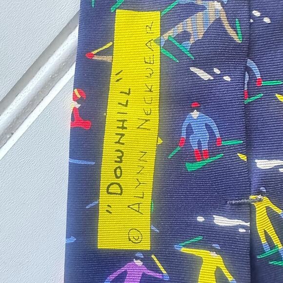 Alynn Neckwear Men's Tie "Downhill" 100% Silk 3.5" Blue Ski Skiier Snow Outdoor - Picture 2 of 6